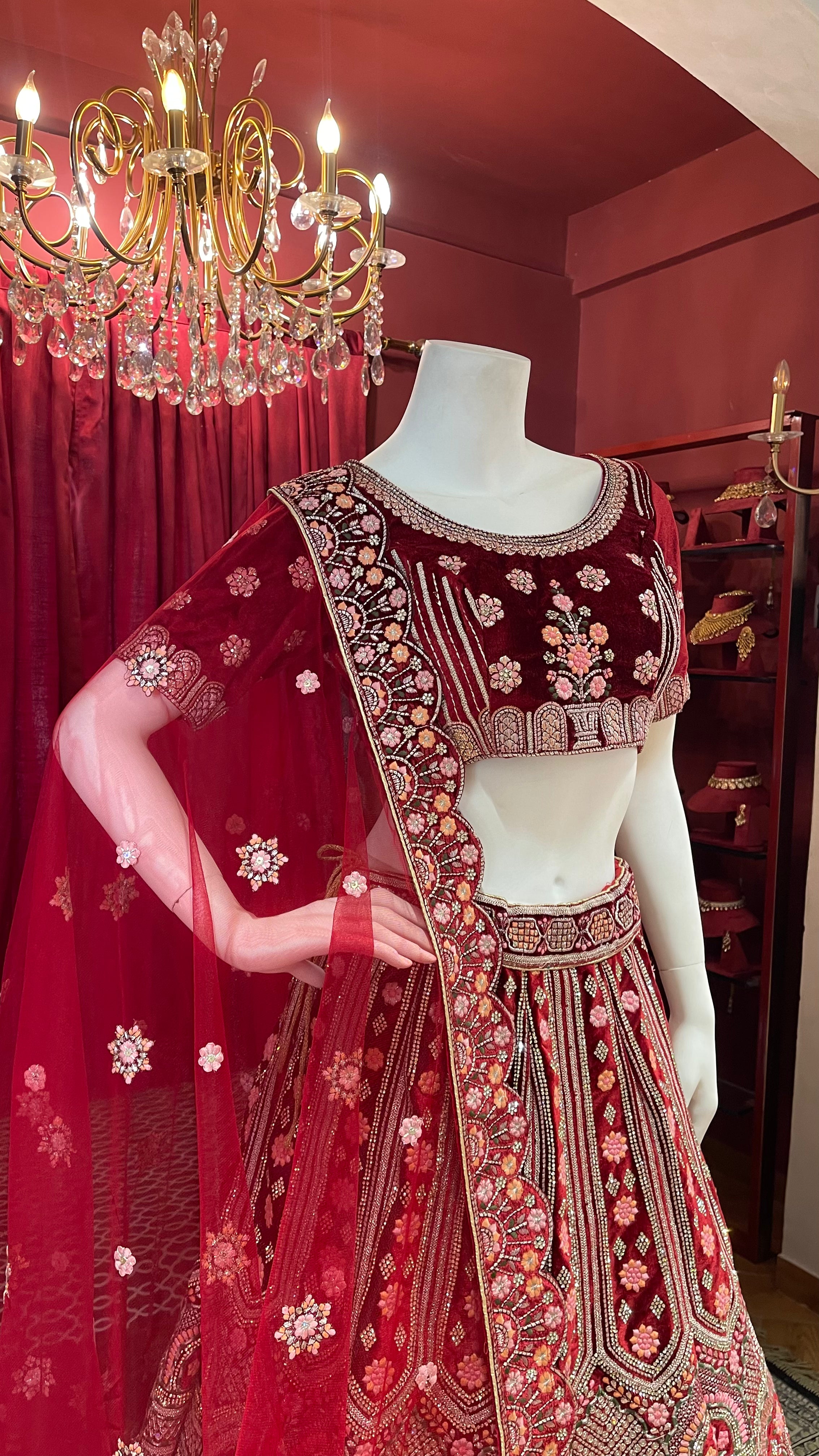 Red Bridal Velvet Floral