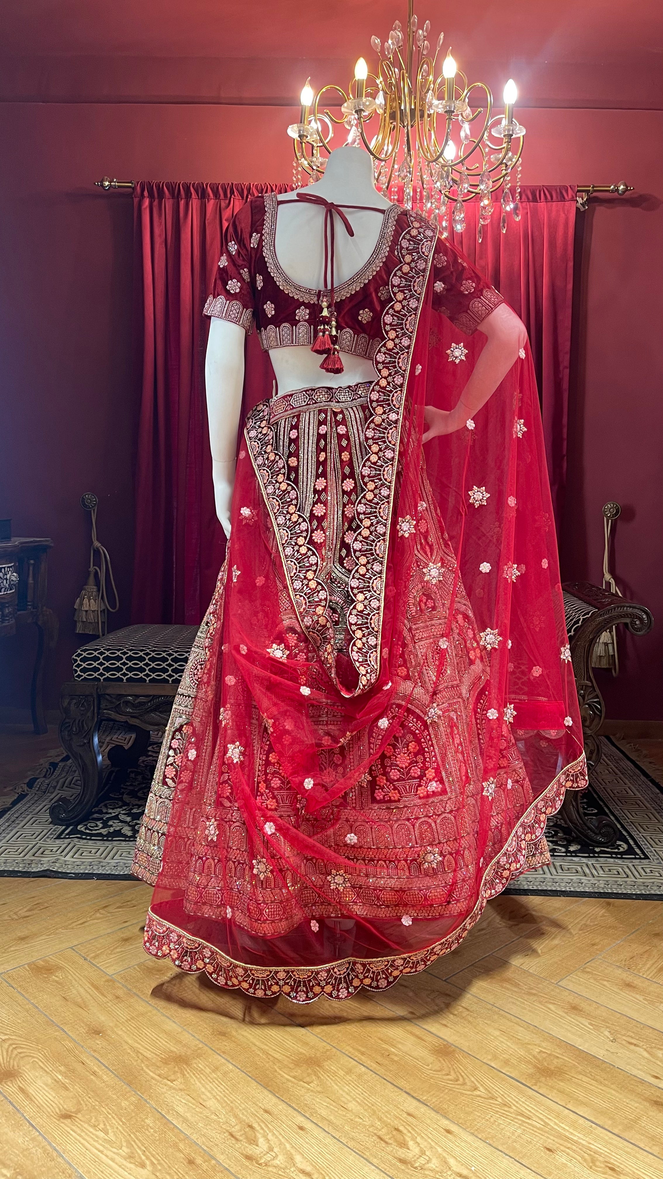Red Bridal Velvet Floral