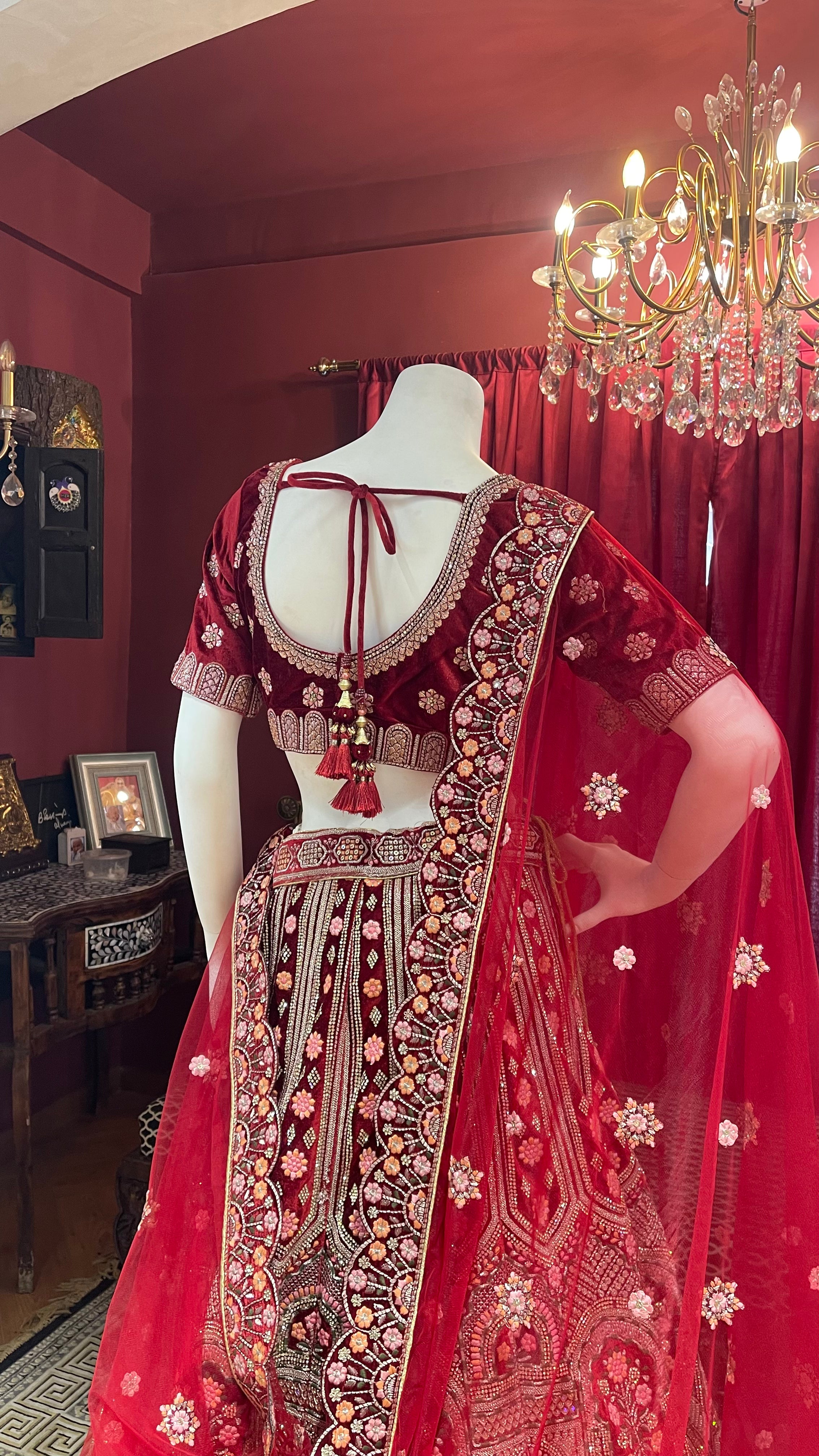 Red Bridal Velvet Floral