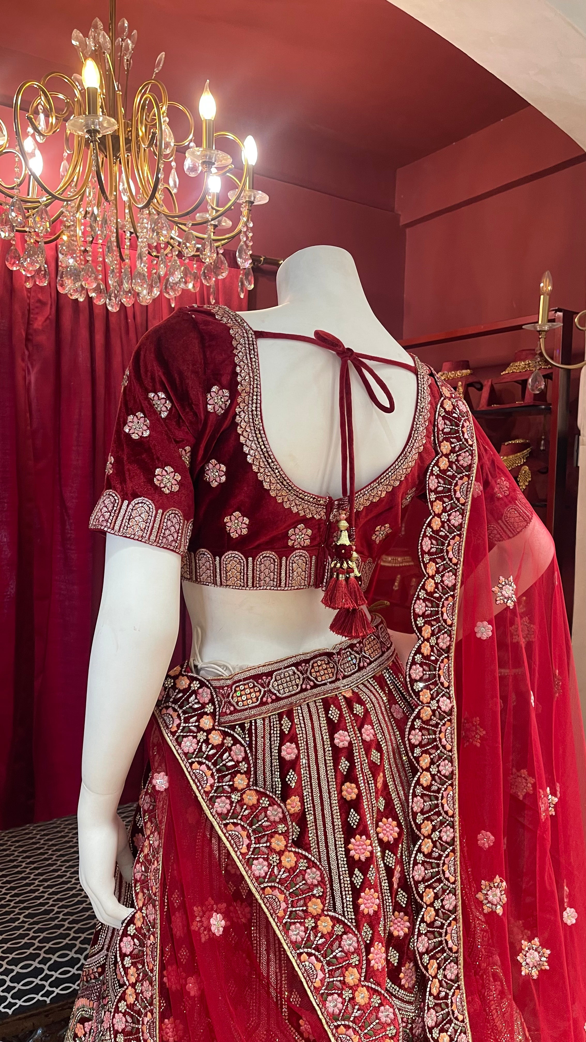 Red Bridal Velvet Floral