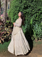 Ivory Geometric Embroidered Lahenga Set