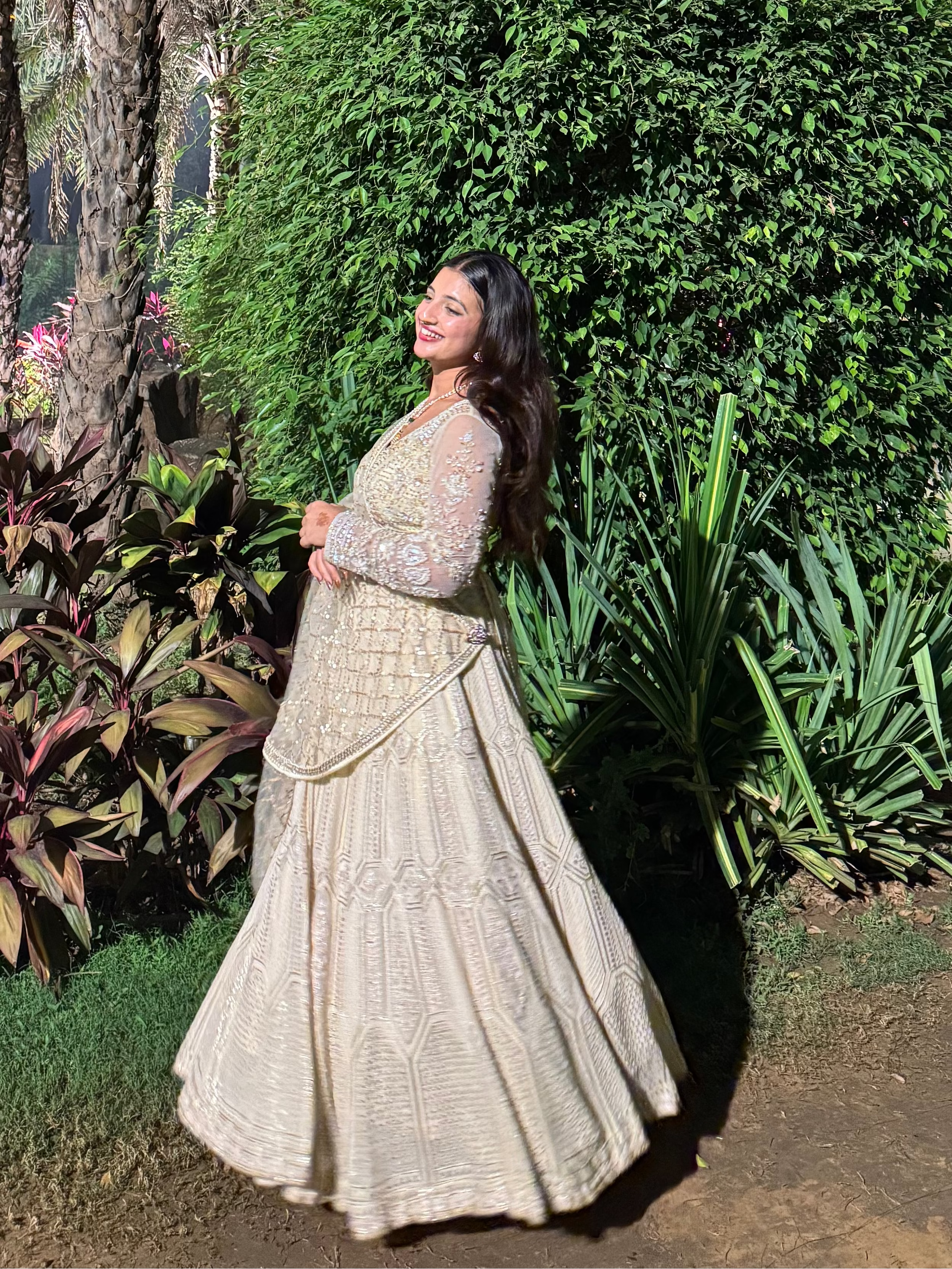 Ivory Geometric Embroidered Lahenga Set