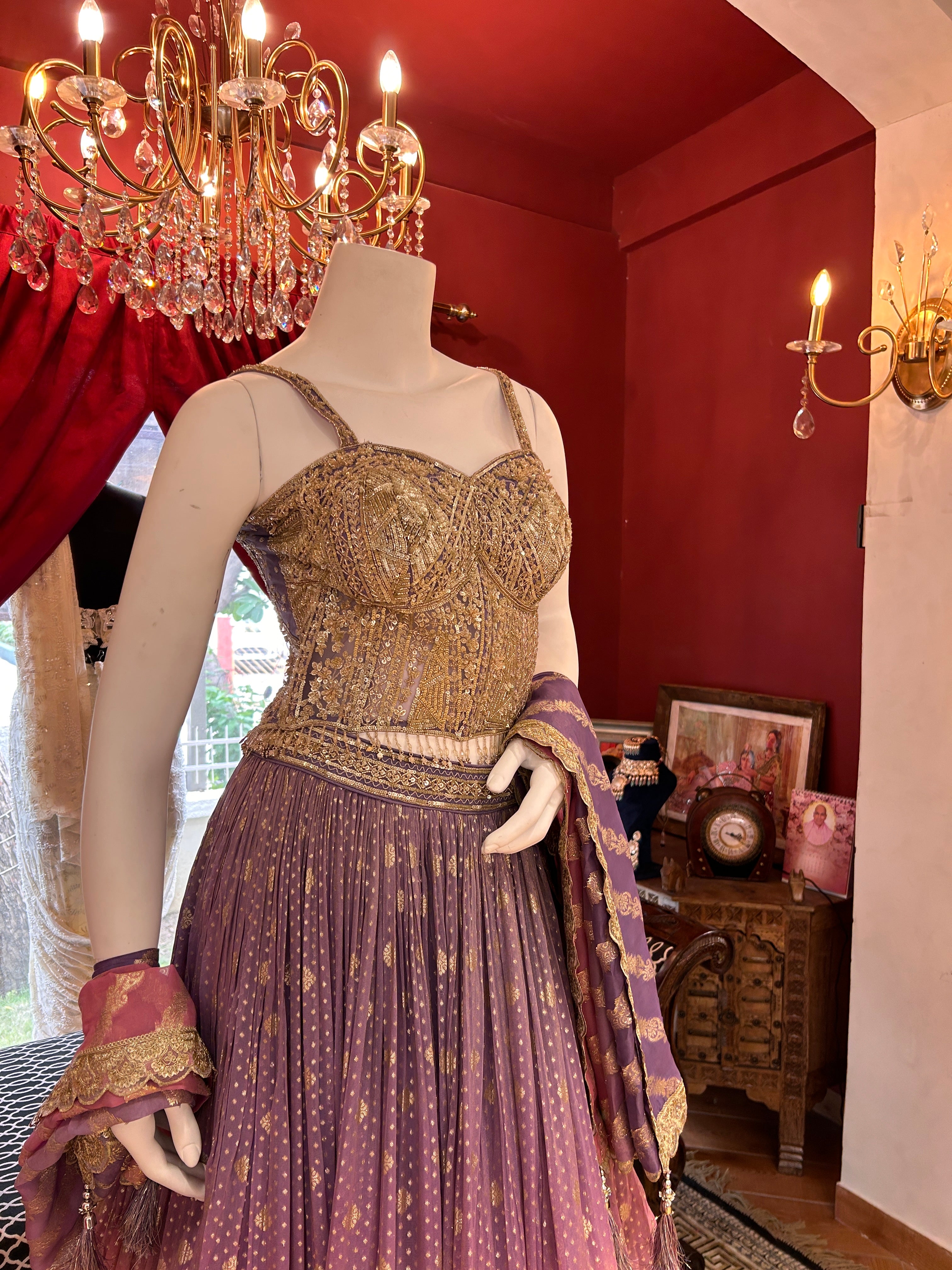 Pink Purple Ombre Corset Lehenga Set