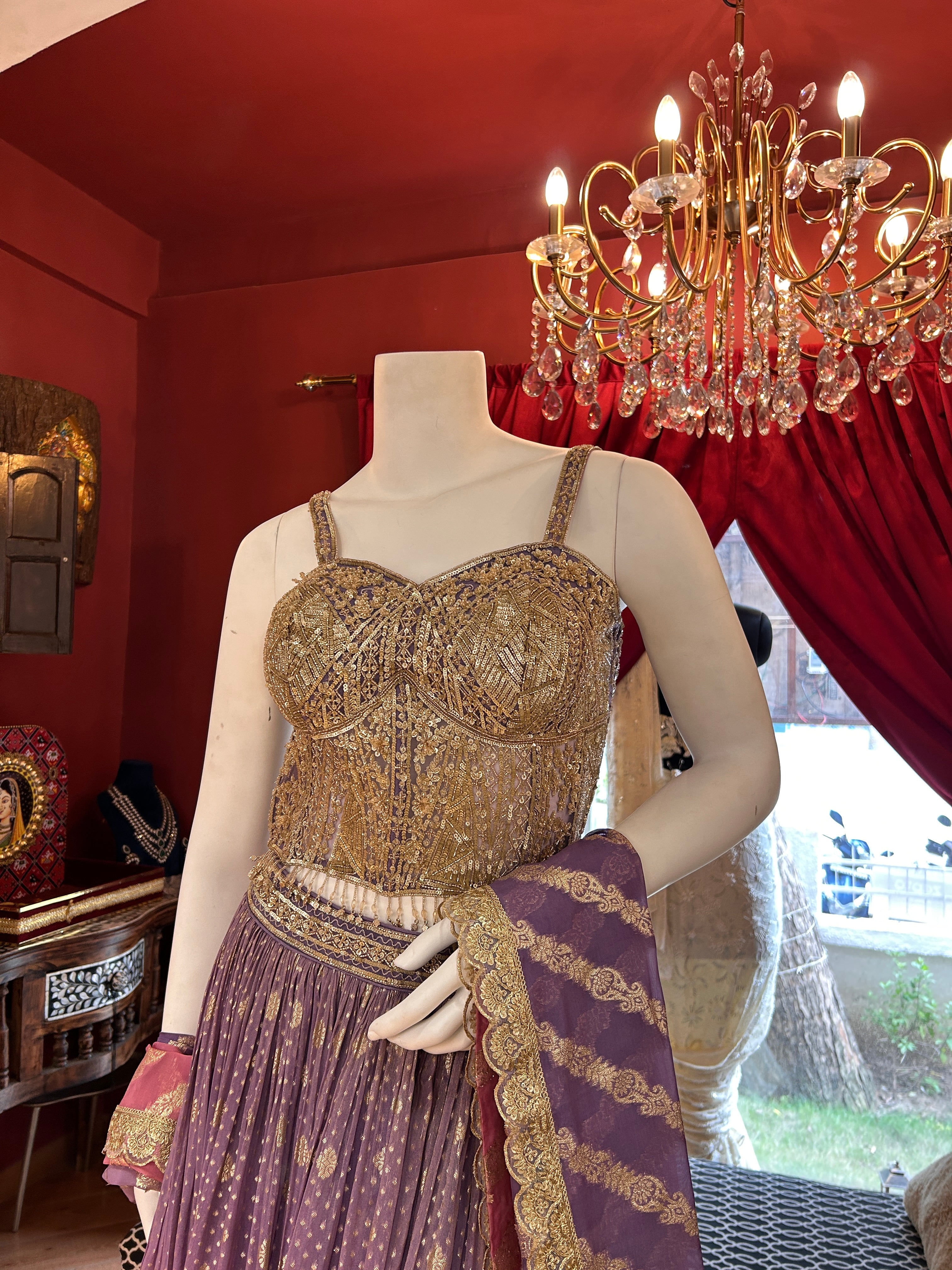 Pink Purple Ombre Corset Lehenga Set