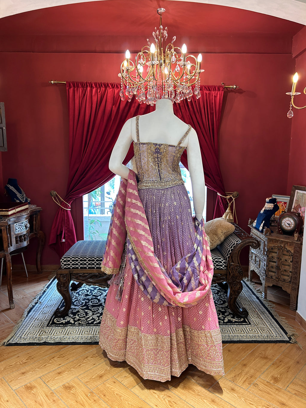 Pink Purple Ombre Corset Lehenga Set
