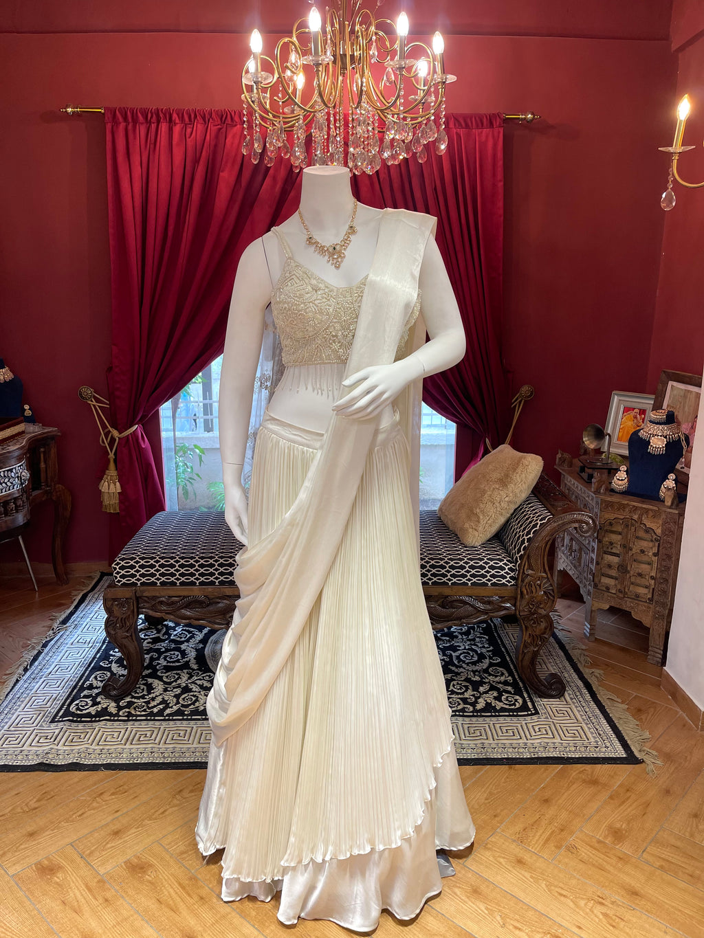 Ivory Drape Pleated Lehenga