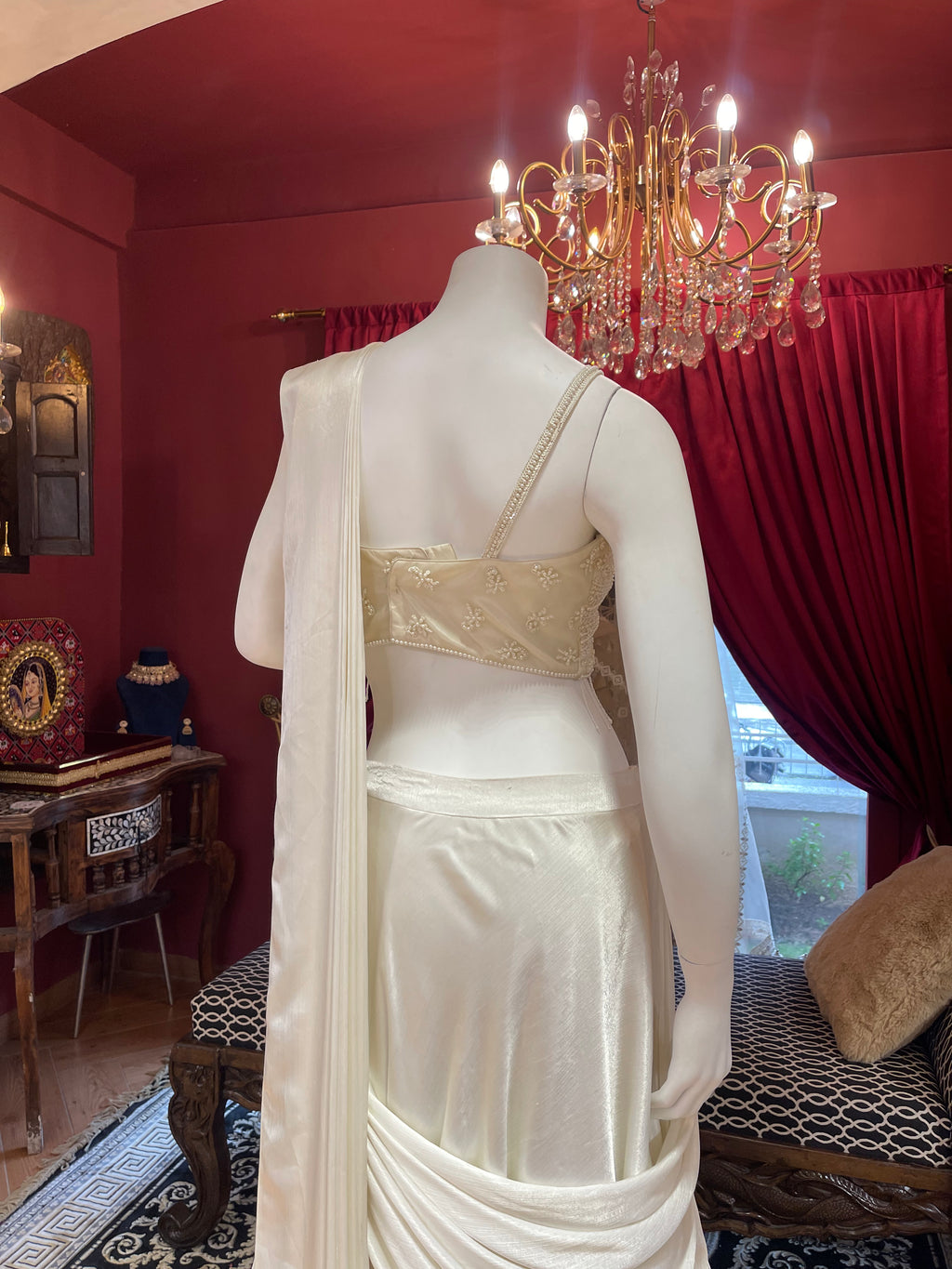 Ivory Drape Pleated Lehenga