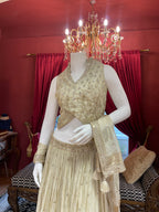Gold Tissue Lehenga with Waistcoat-Style Blouse