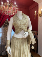 Gold Tissue Lehenga with Waistcoat-Style Blouse