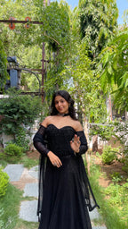 Black Sequin Fishcut Off-Sleeves Lehenga