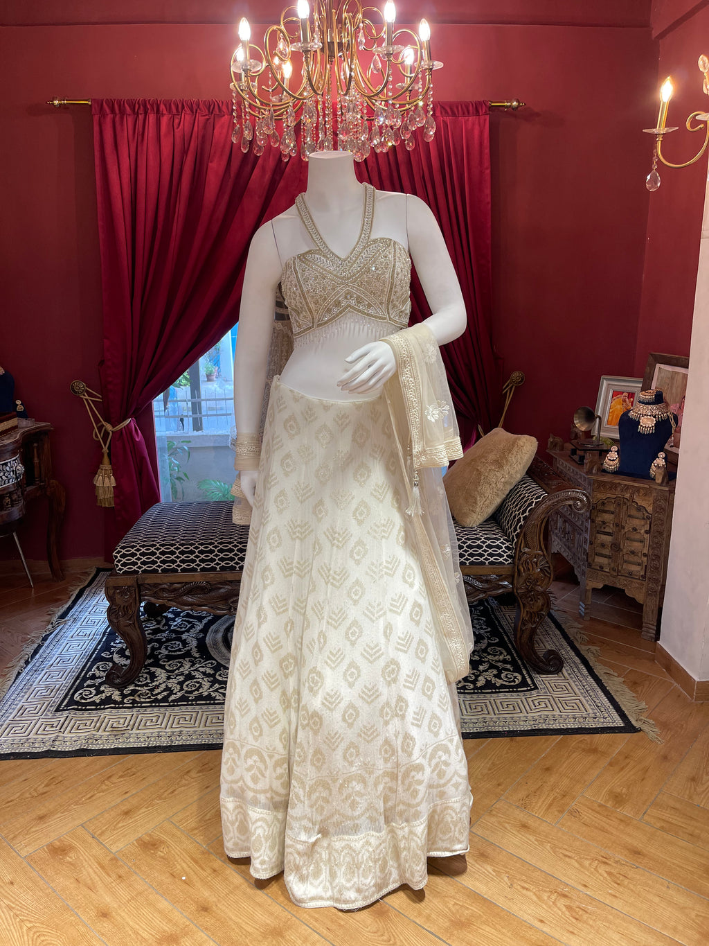 Ivory Lehenga With Crystal Work Blouse