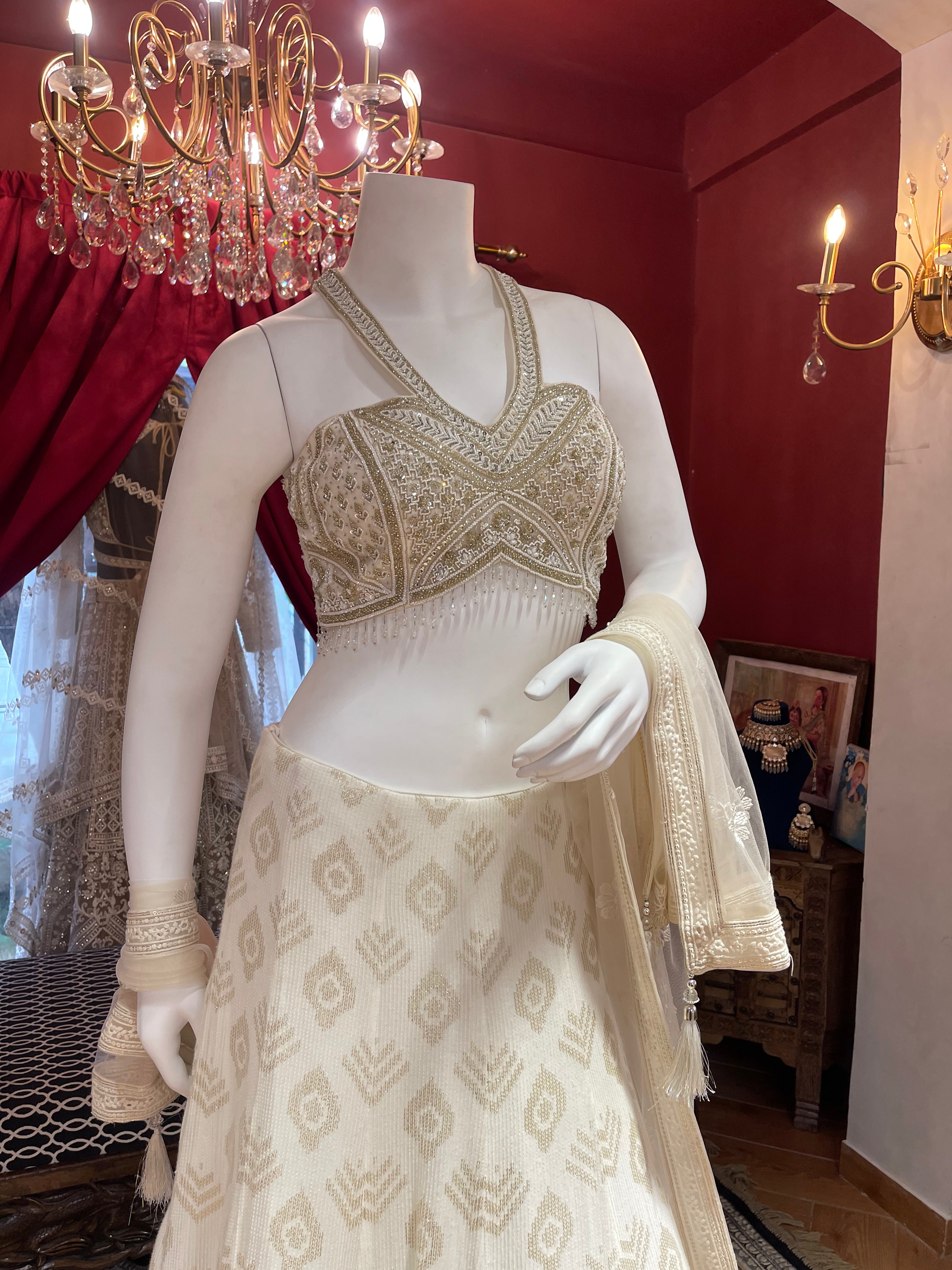 Ivory Lehenga With Crystal Work Blouse