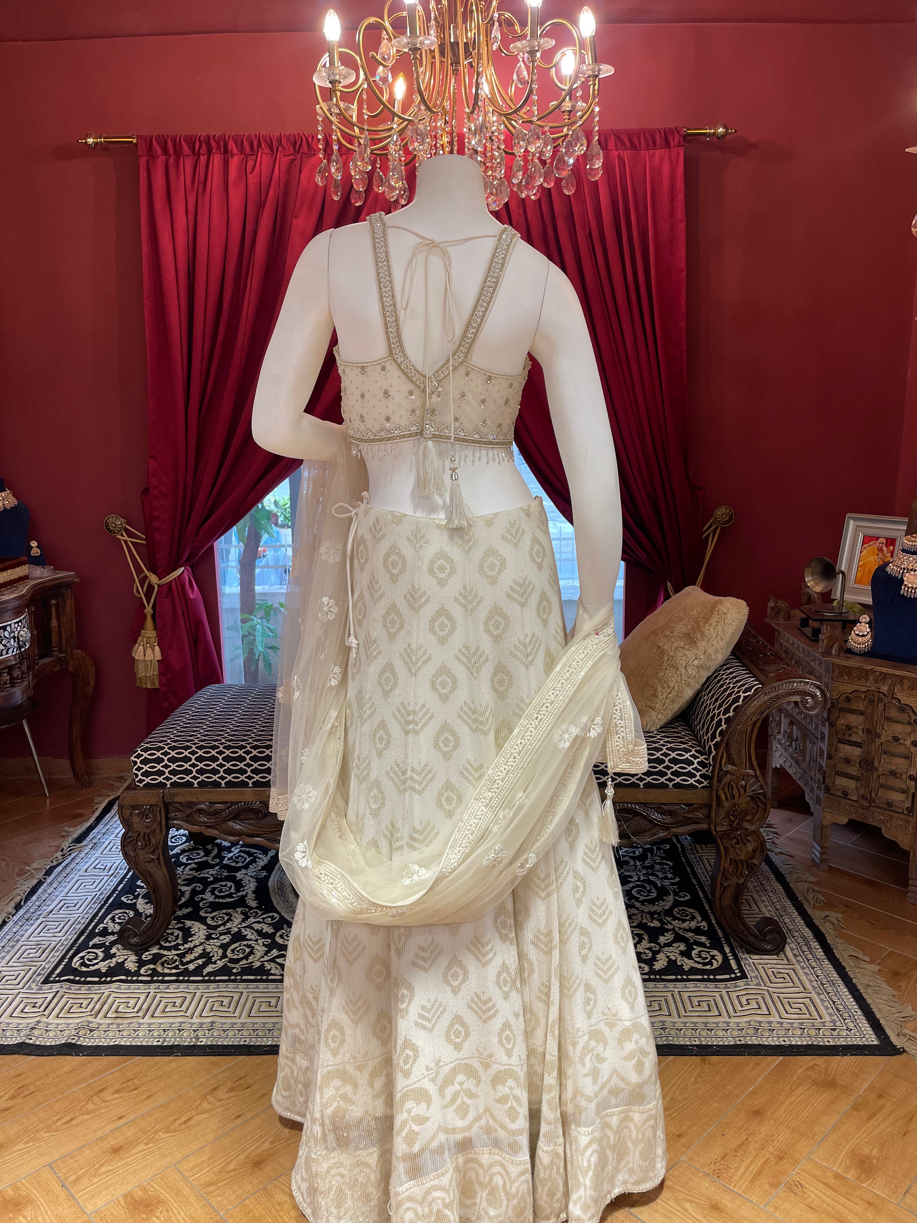 Ivory Lehenga With Crystal Work Blouse