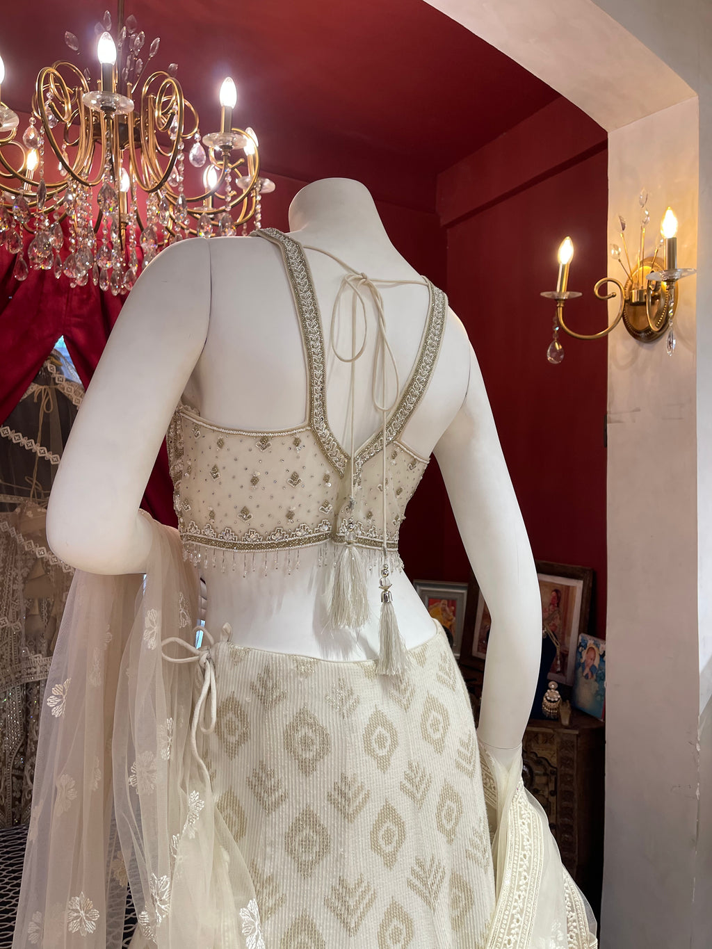 Ivory Lehenga With Crystal Work Blouse