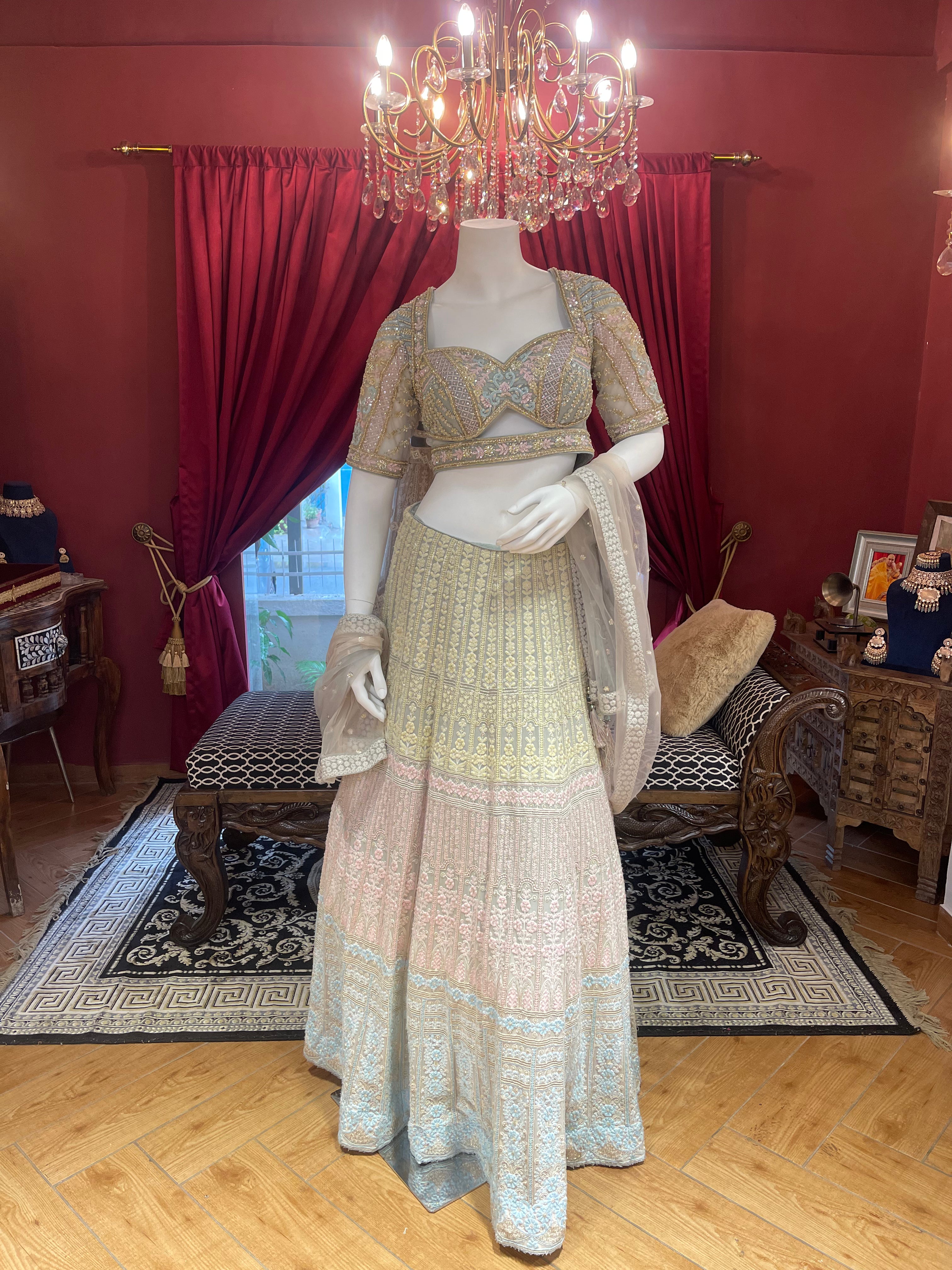 Pastel Multi Hand Work Lehnga