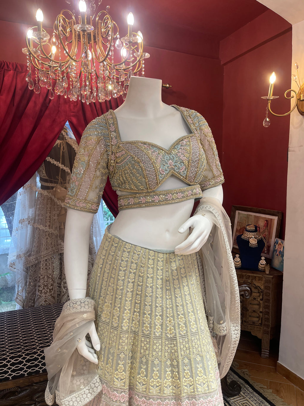 Pastel Multi Hand Work Lehnga