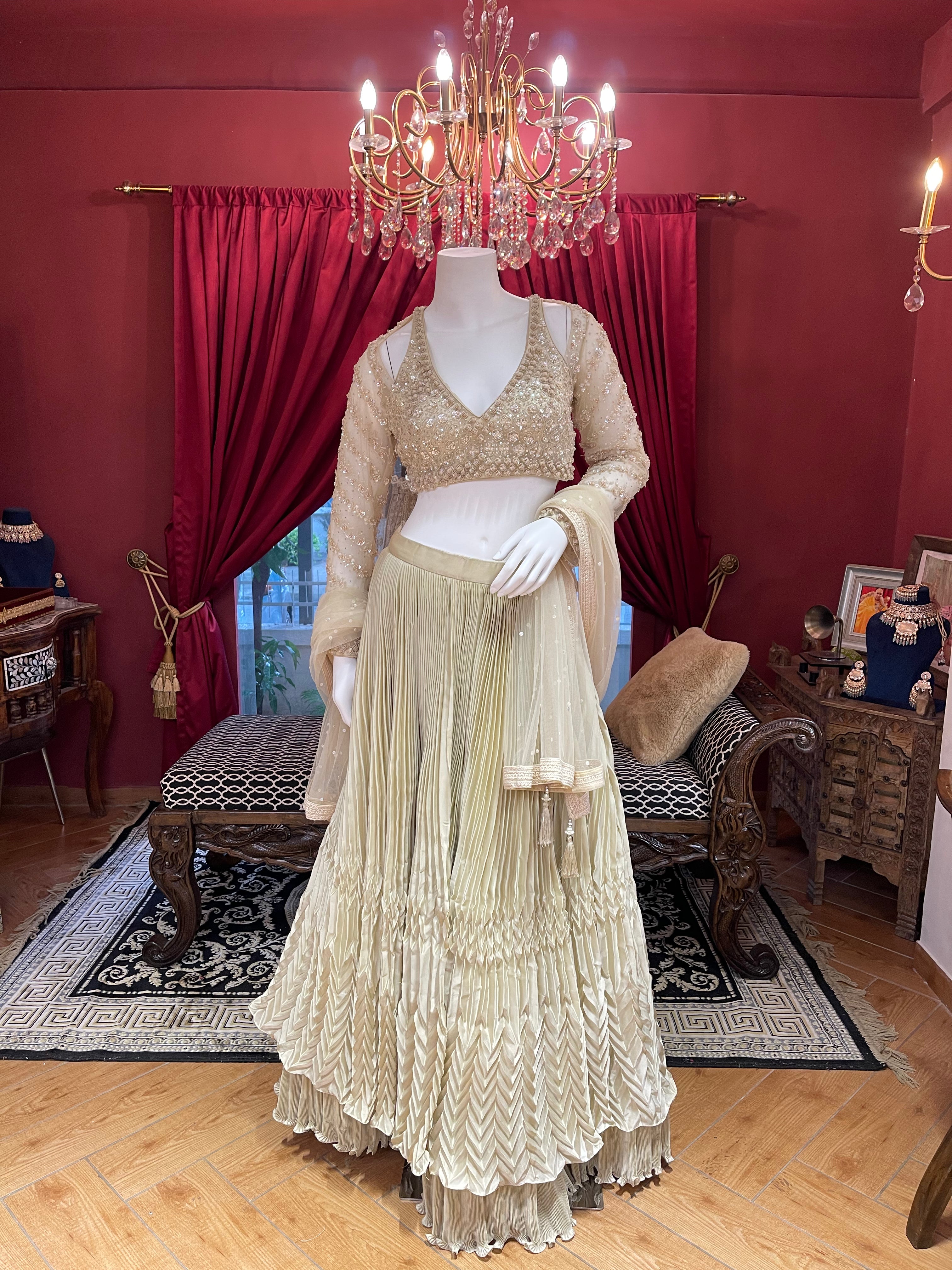 Pearl Ivory Golden Lahenga with Ruffles