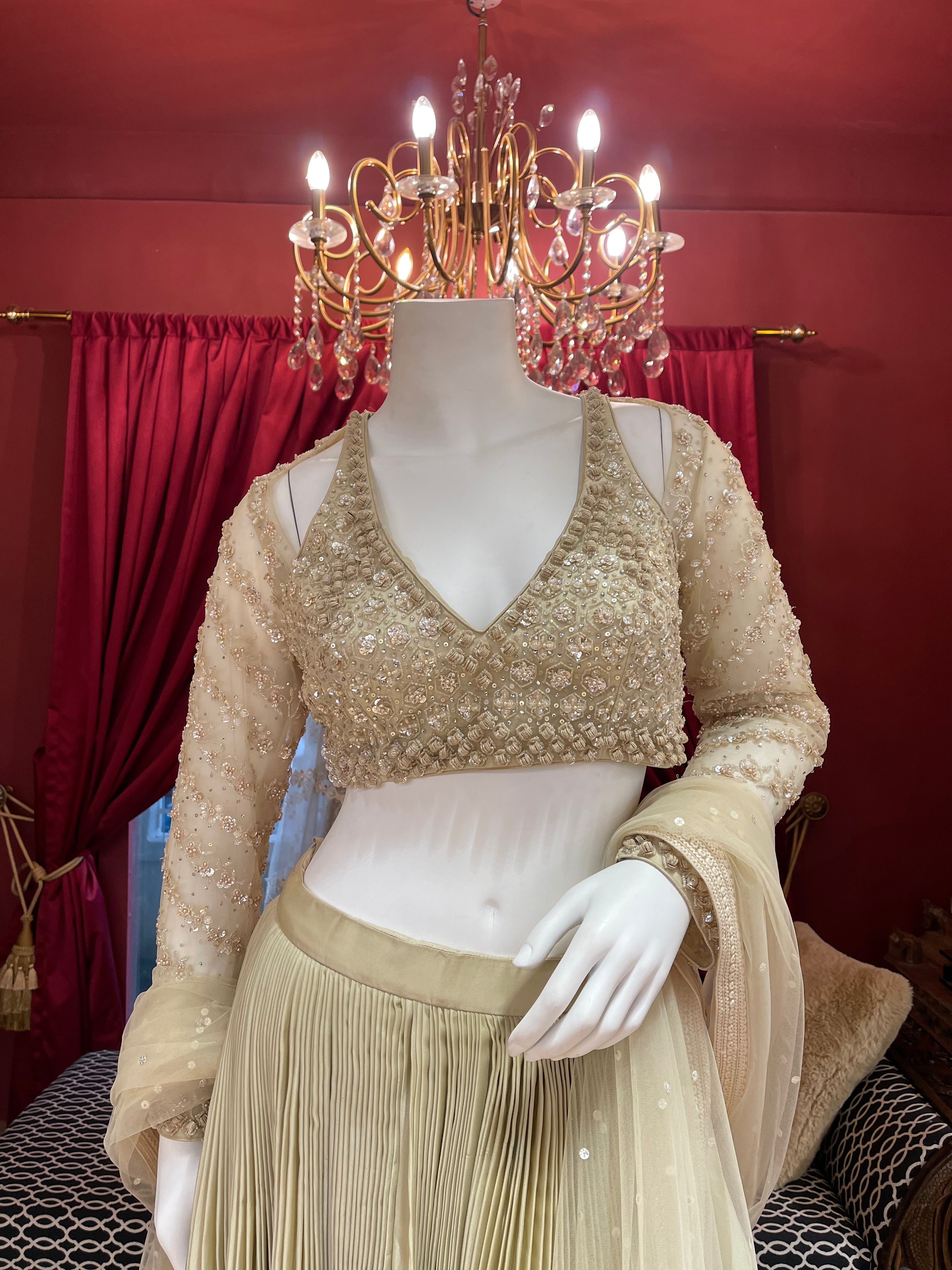 Pearl Ivory Golden Lahenga with Ruffles
