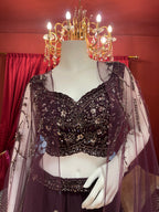 Plum Lahenga with Embellished Net Cape