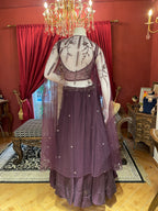 Plum Lahenga with Embellished Net Cape