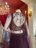 Plum Lahenga with Embellished Net Cape
