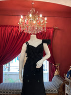 Black Fish-Cut Gown with Beadwork Embroidery