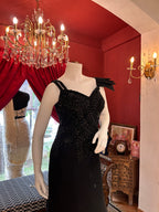 Black Fish-Cut Gown with Beadwork Embroidery
