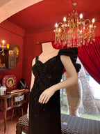 Black Fish-Cut Gown with Beadwork Embroidery