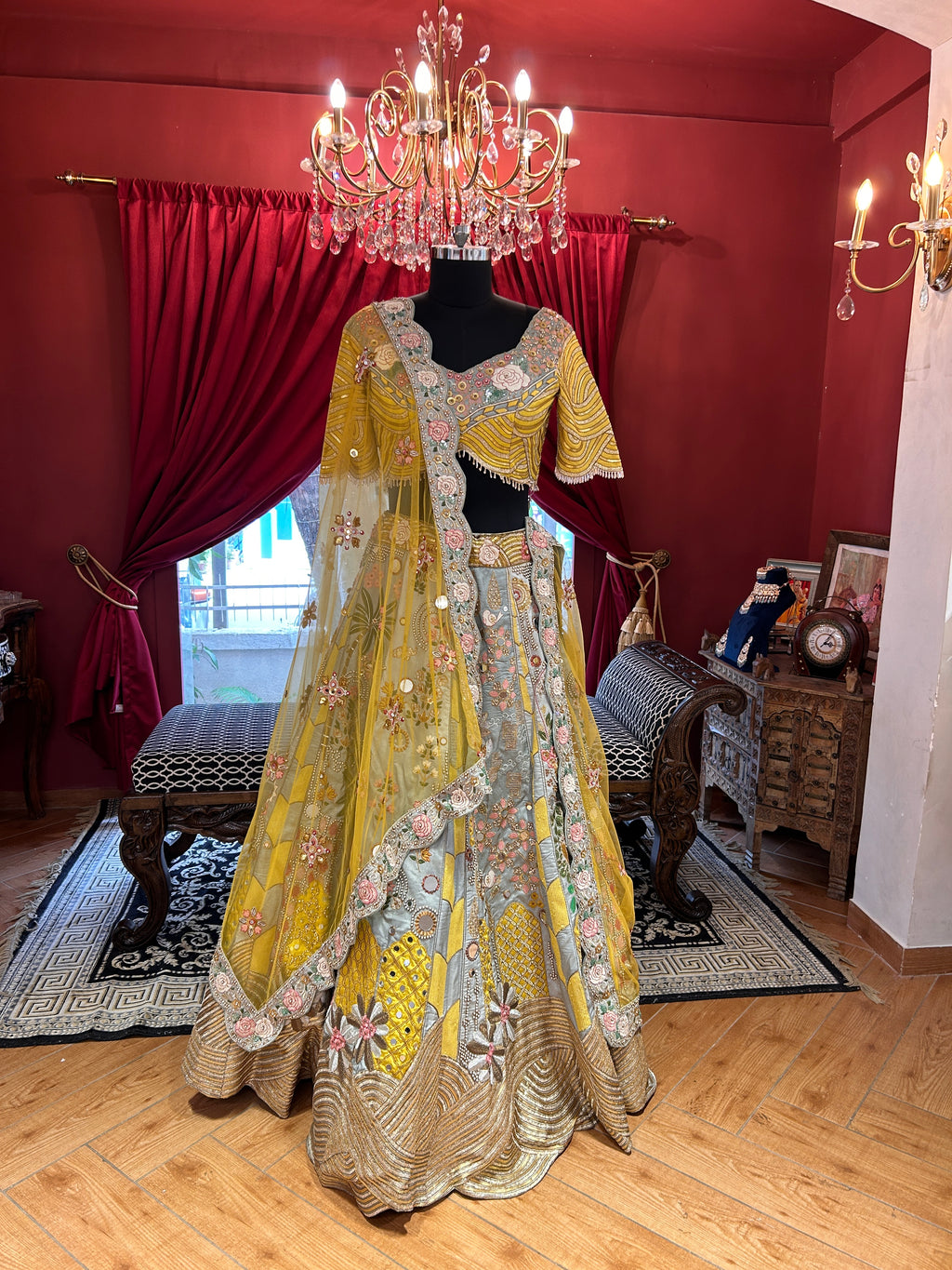 Yellow Mint Pastel Garden Lehenga