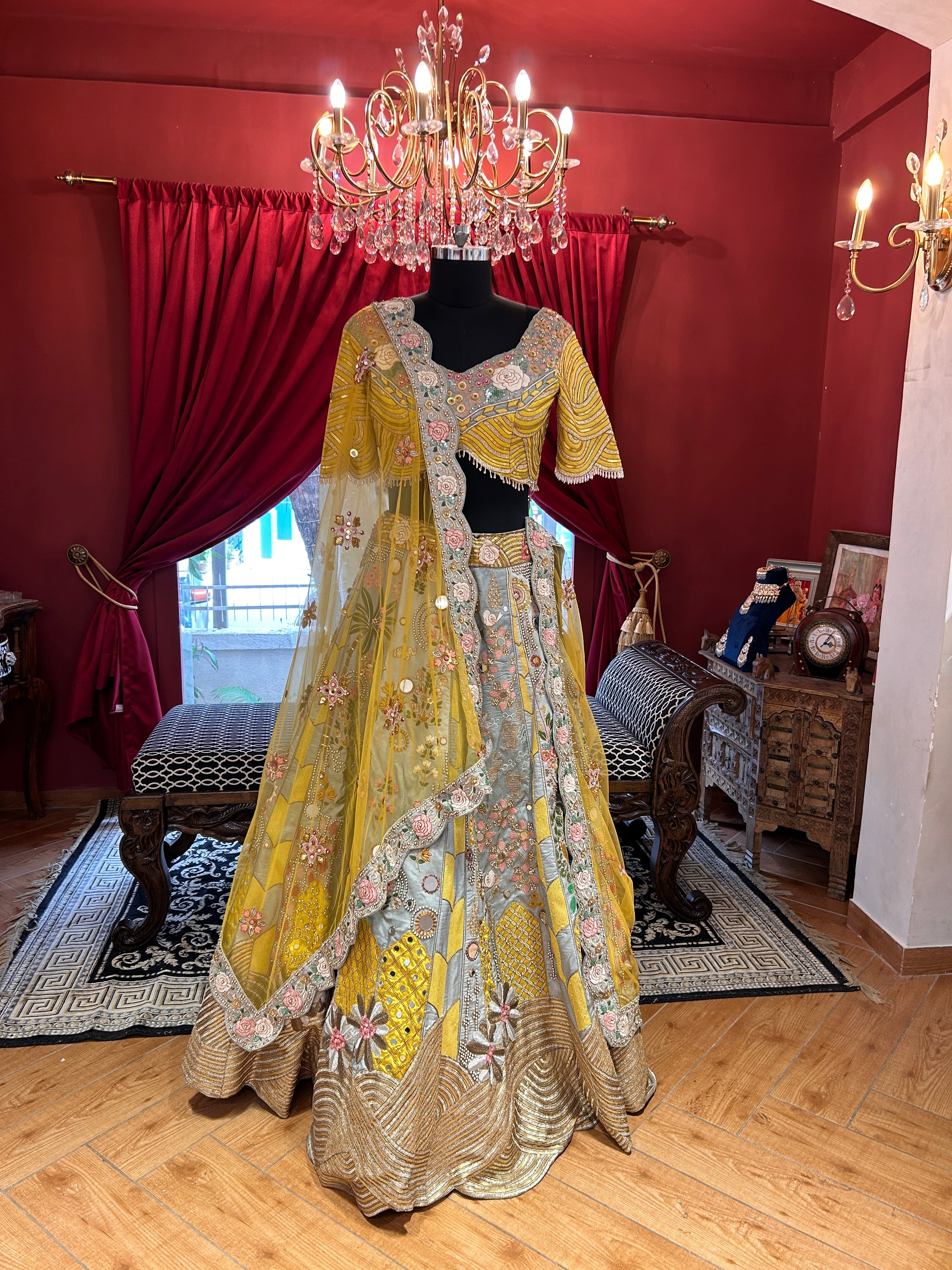 Yellow Mint Pastel Garden Lehenga