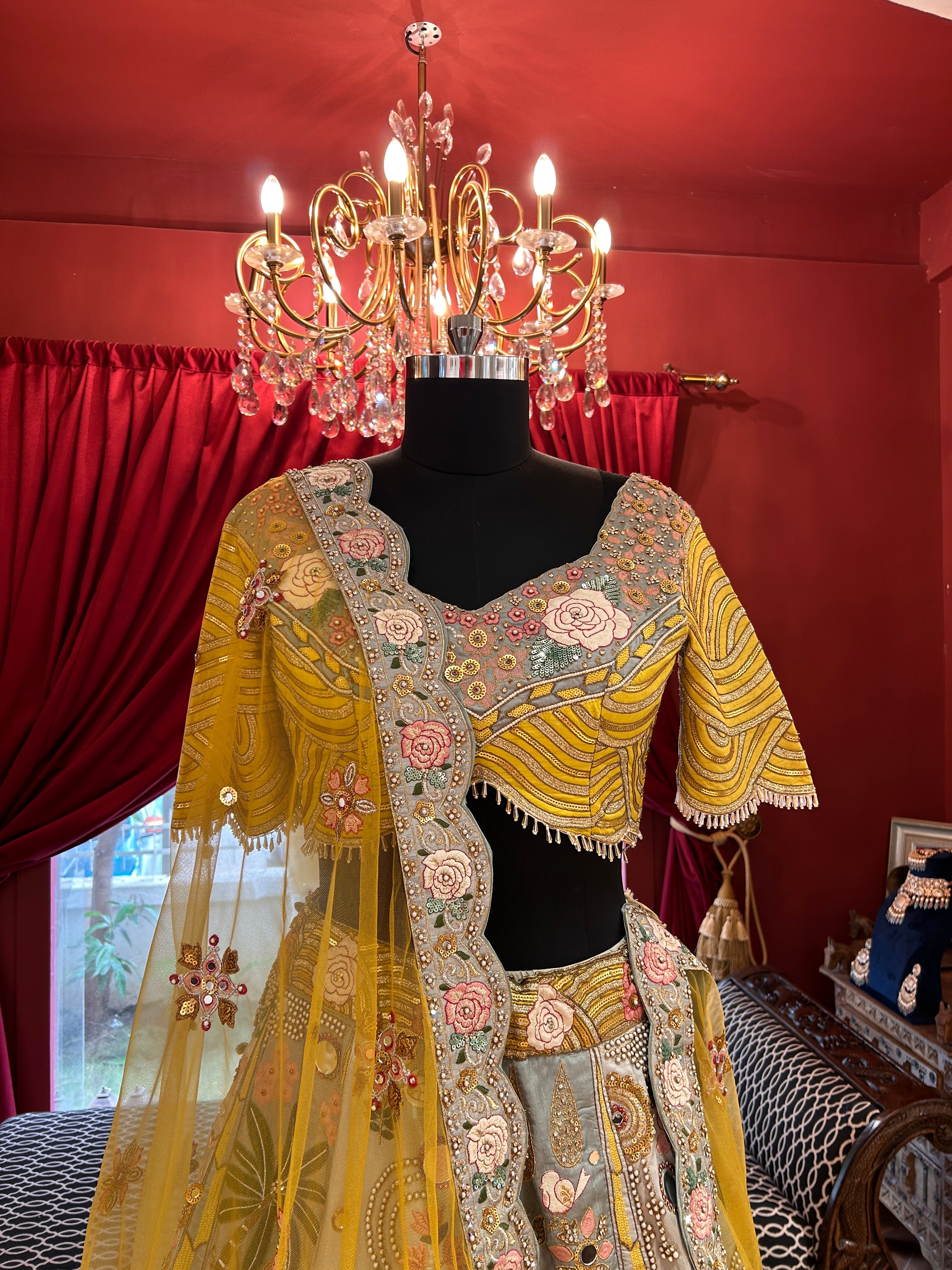 Yellow Mint Pastel Garden Lehenga