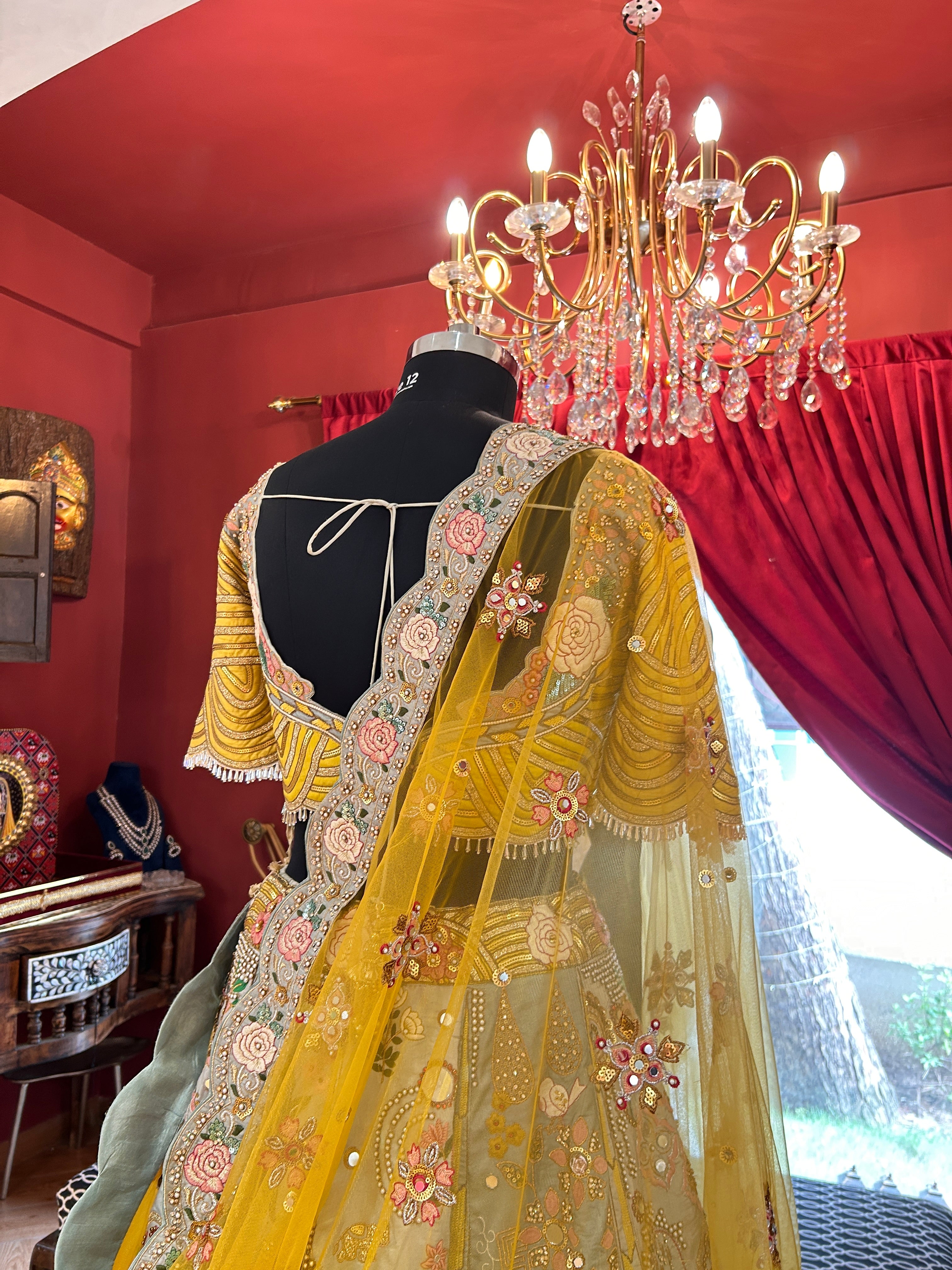 Yellow Mint Pastel Garden Lehenga