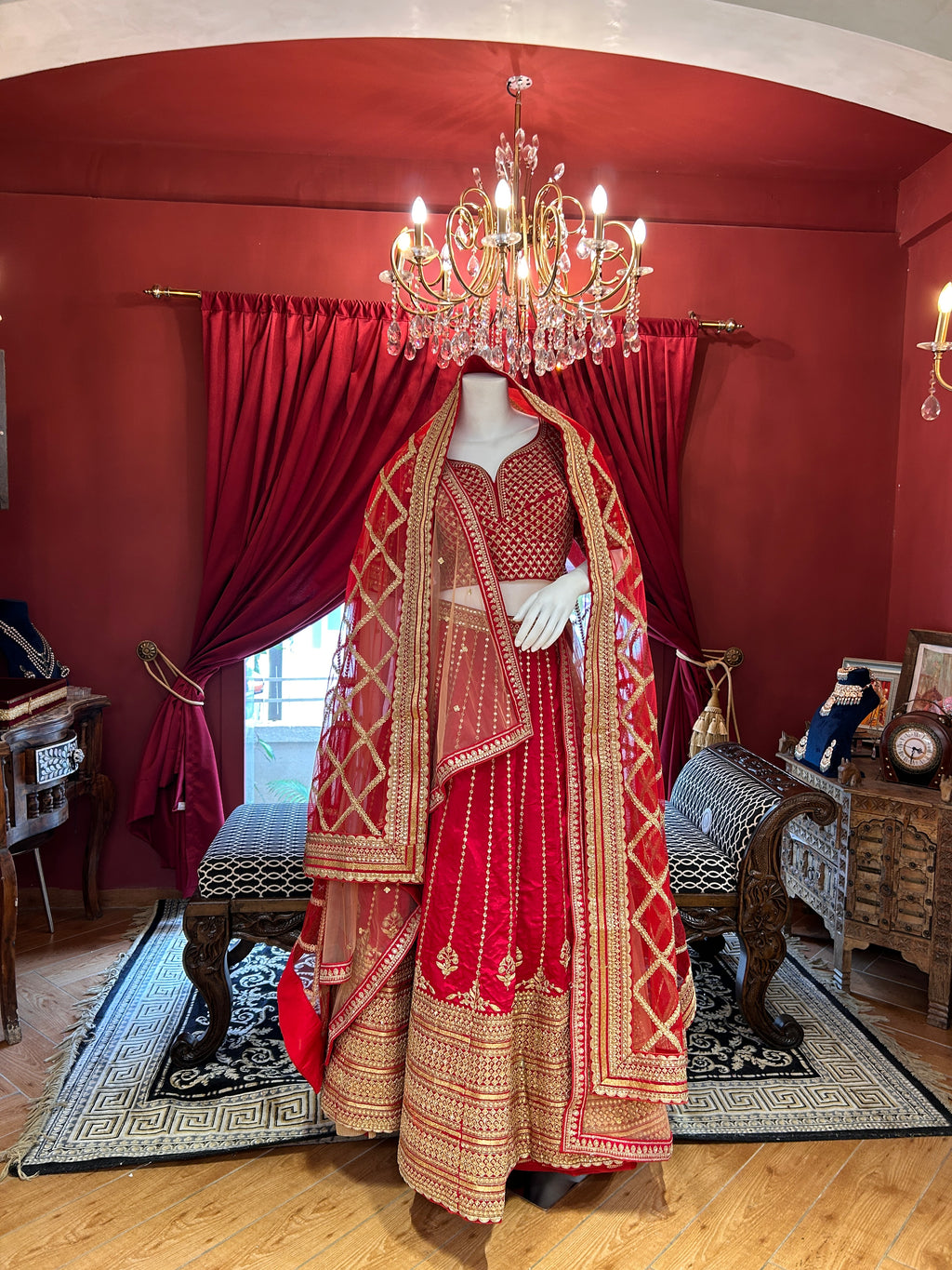 Red-Gold Resham Worked Lehenga