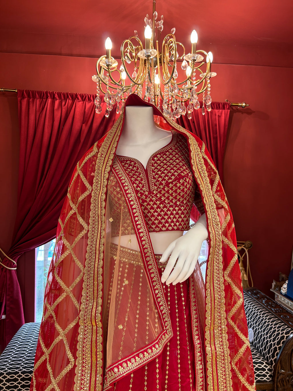 Red-Gold Resham Worked Lehenga