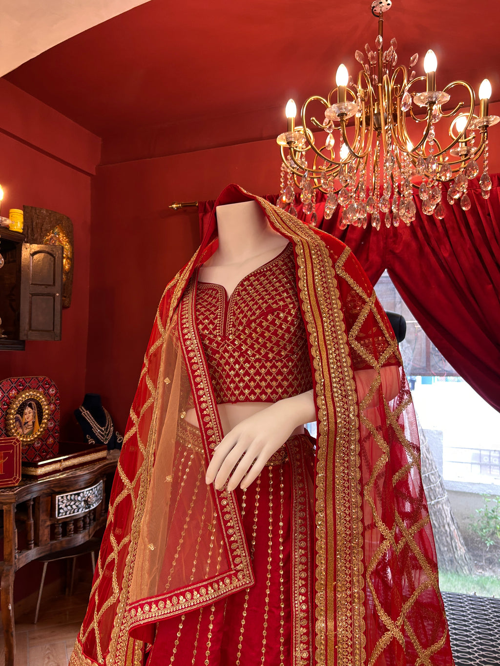 Red-Gold Resham Worked Lehenga