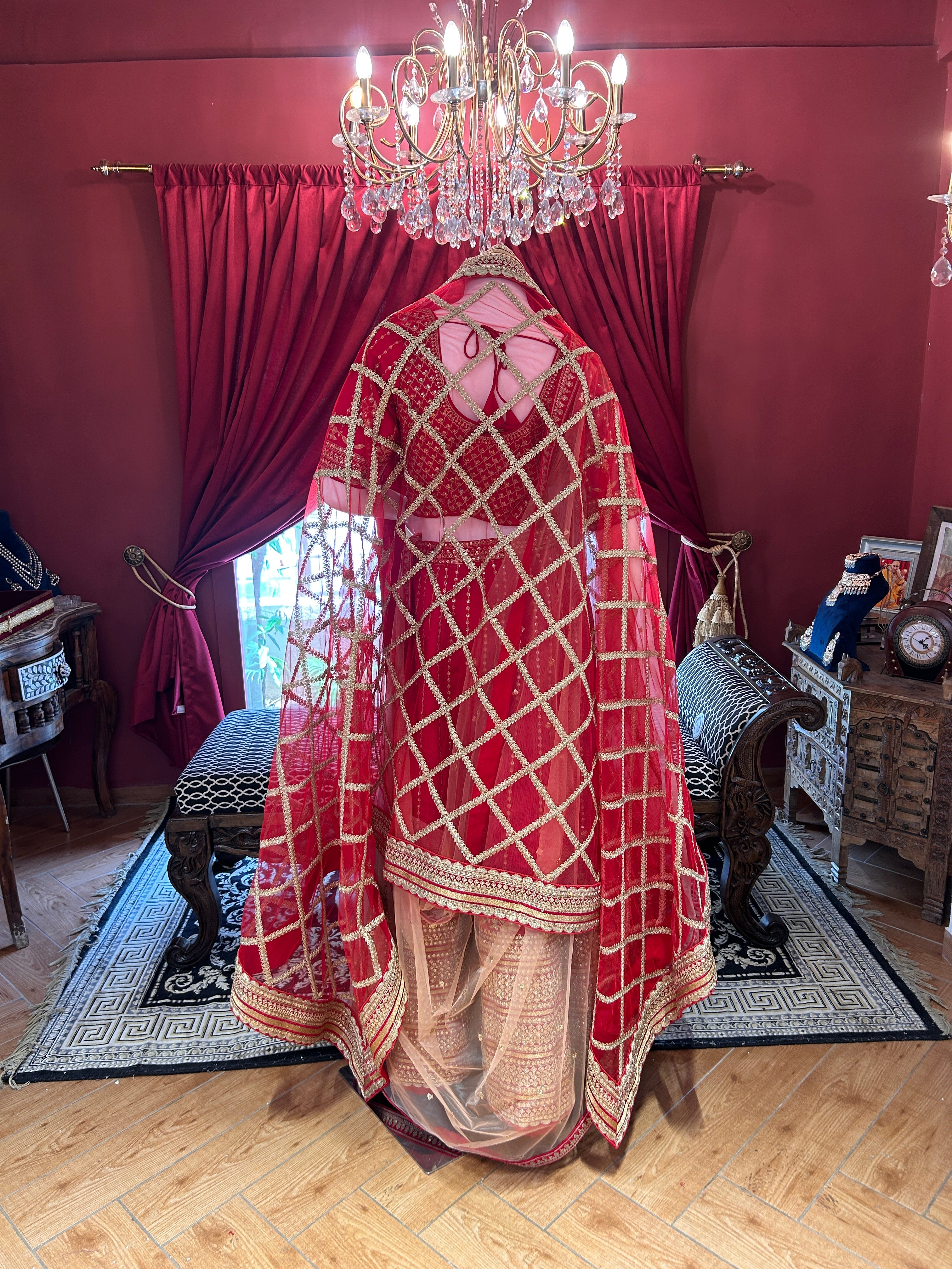 Red-Gold Resham Worked Lehenga