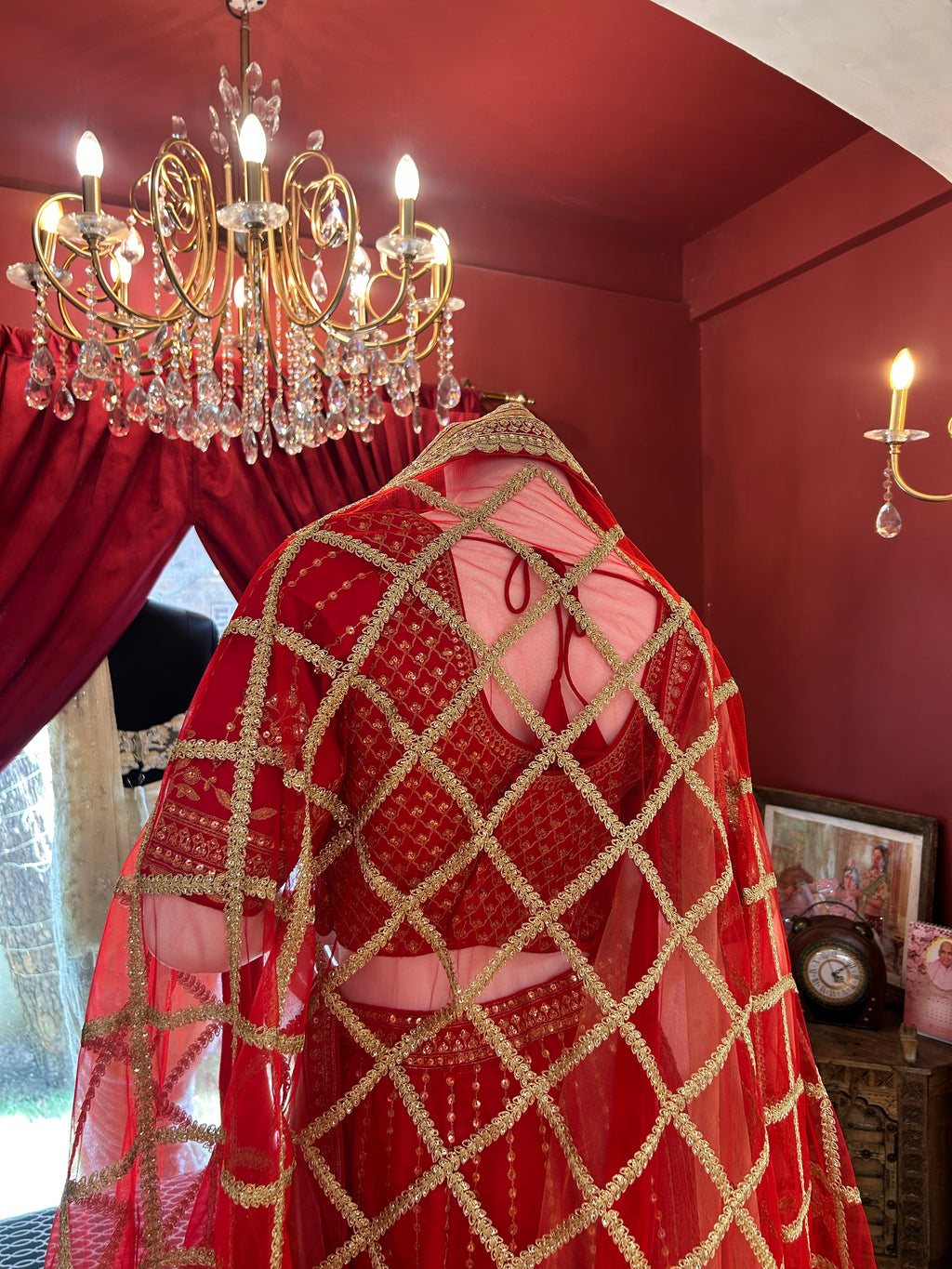 Red-Gold Resham Worked Lehenga