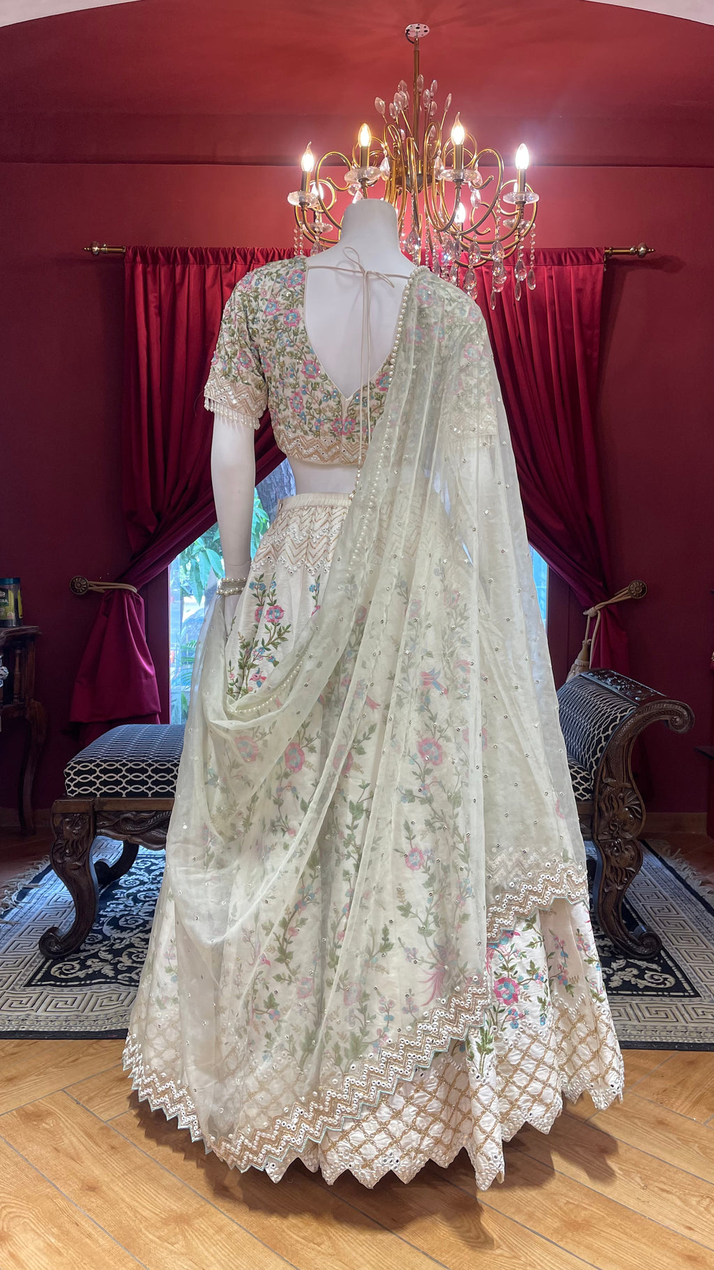 White Lehenga With Colourful Floral Embroidery