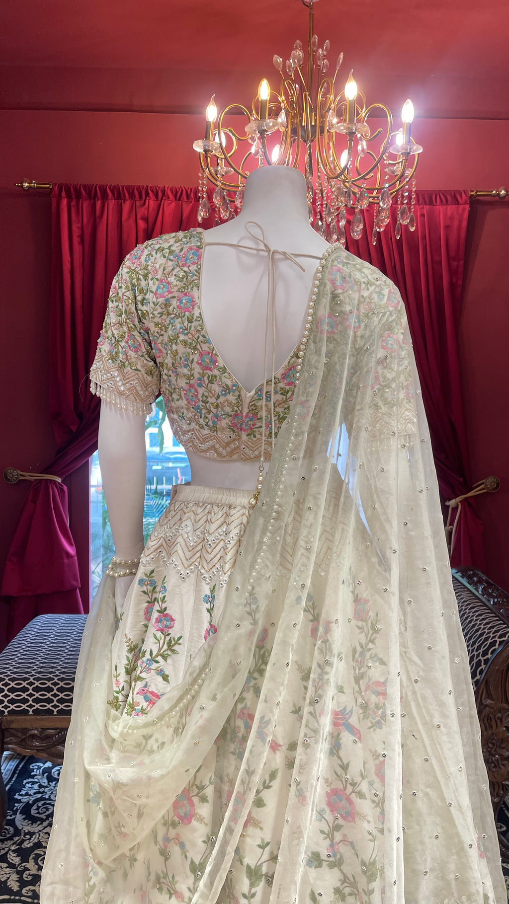 White Lehenga With Colourful Floral Embroidery