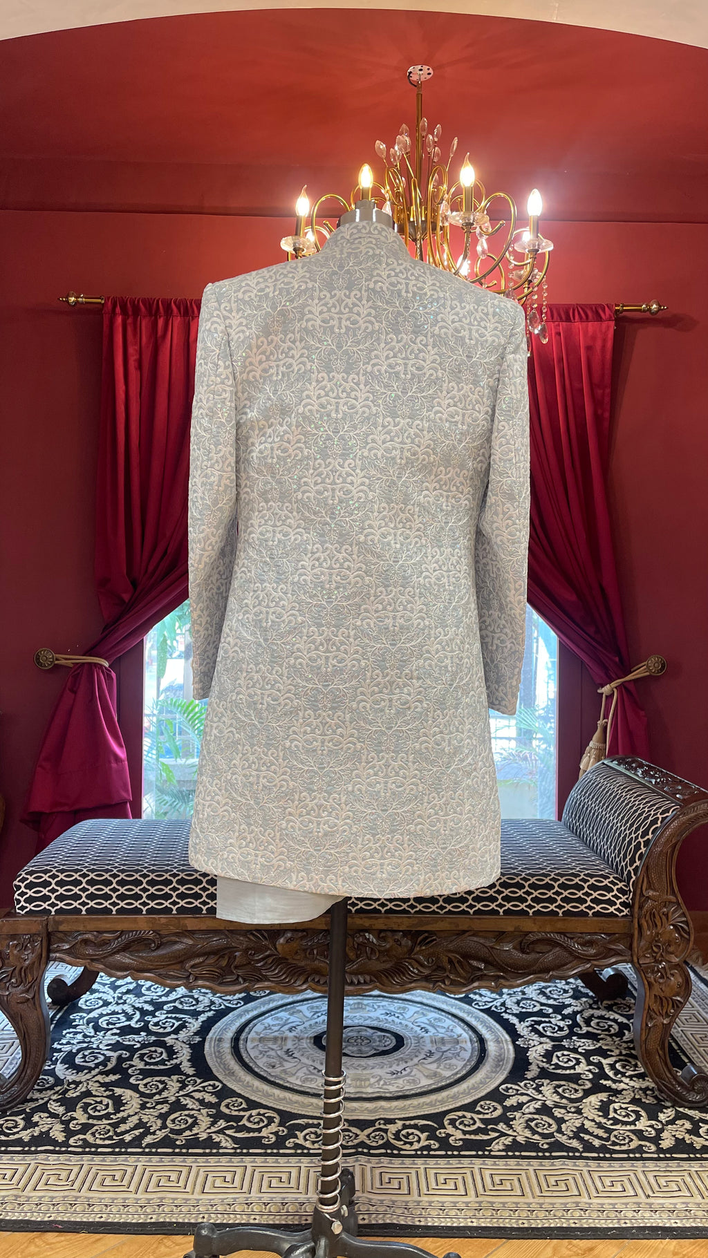 Ice Blue Sherwani With White And Tonal Embroidery