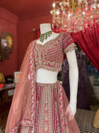 Pastel Pink And Rani Kali Lehenga Set