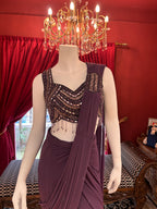 Wine Whisper Draped Saree With Full Mirror Work Blouse