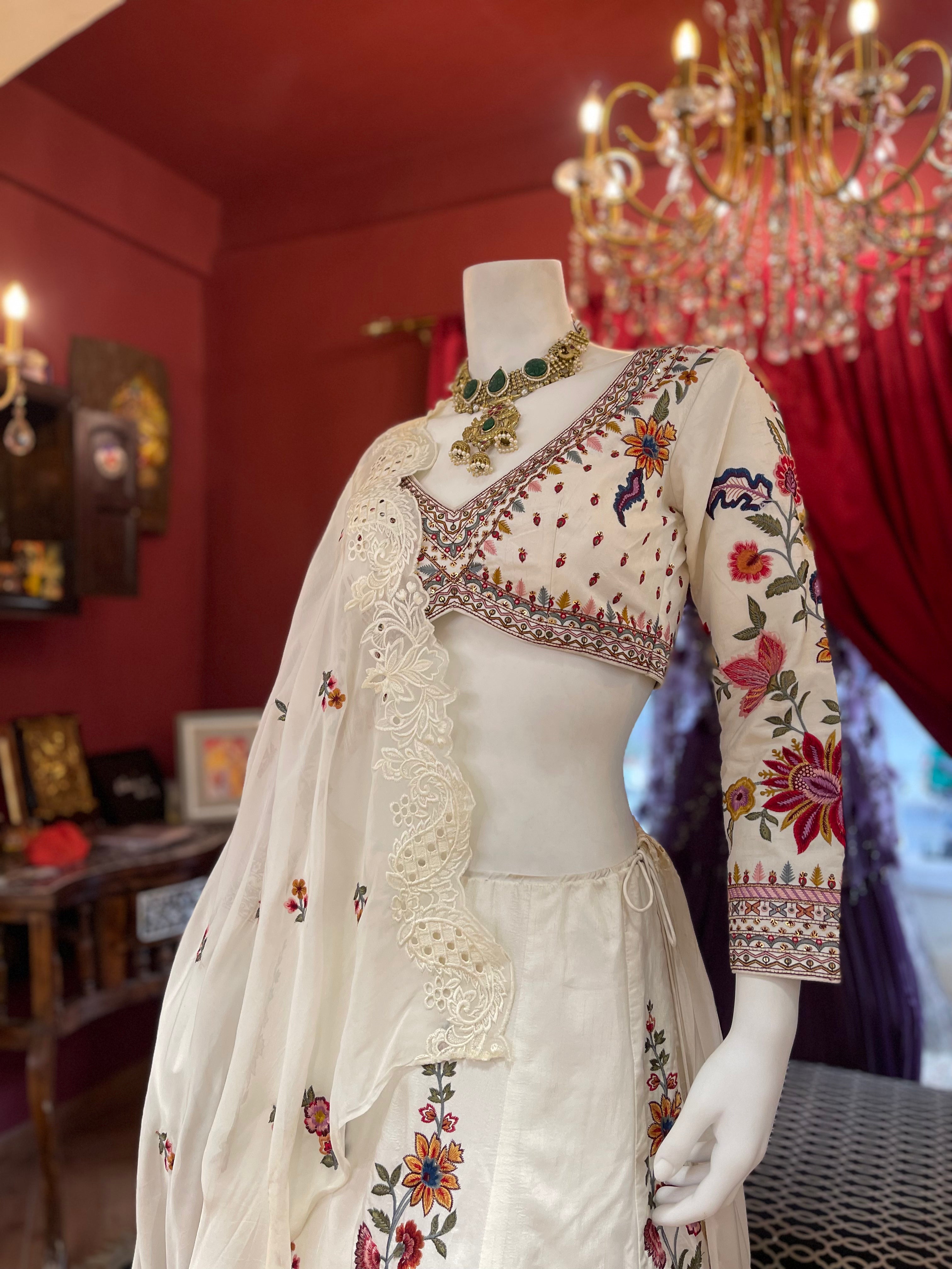 Milky Bloom Embroidered Lehenga