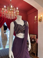 Wine Whisper Draped Saree With Full Mirror Work Blouse