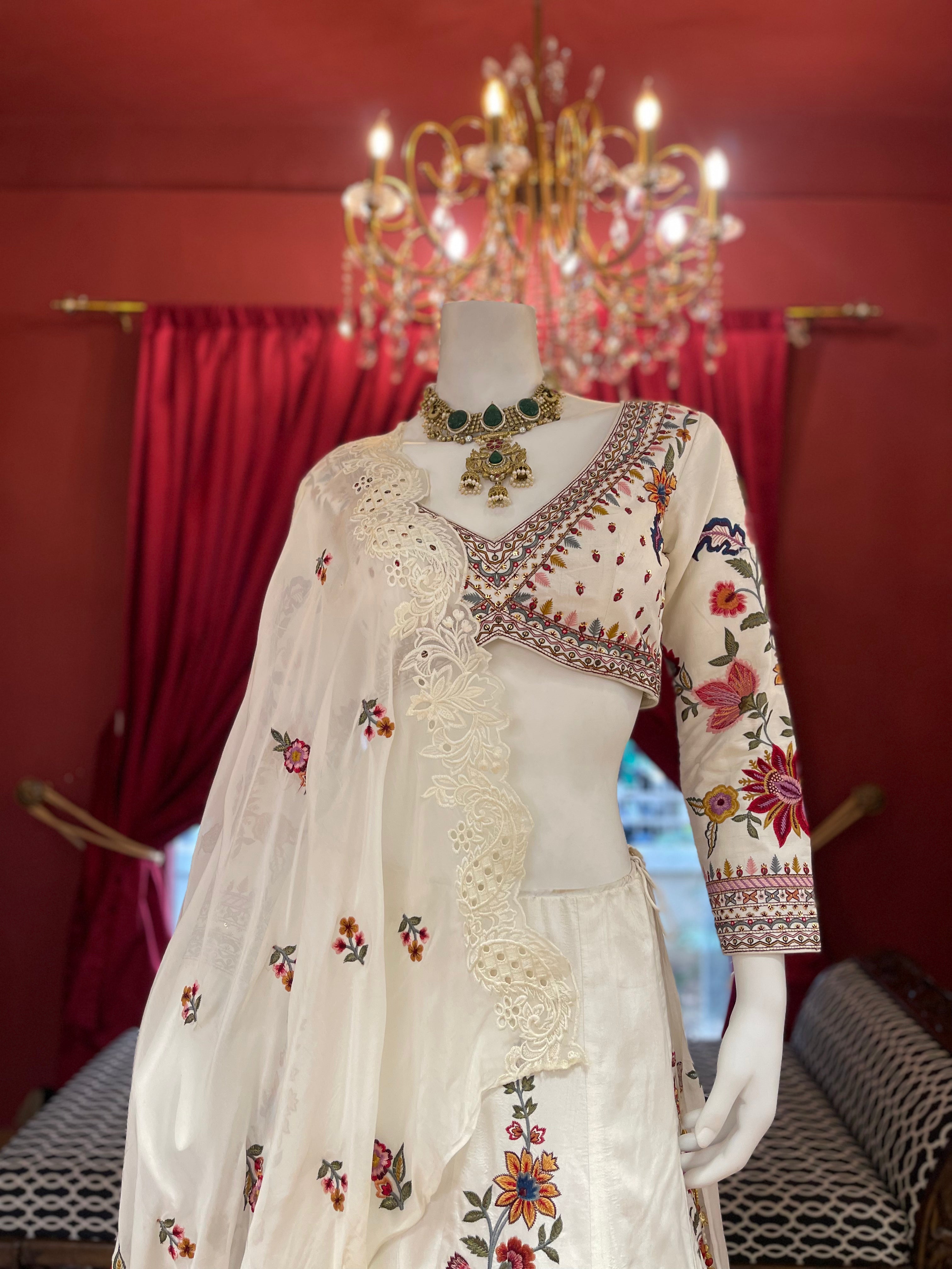 Milky Bloom Embroidered Lehenga