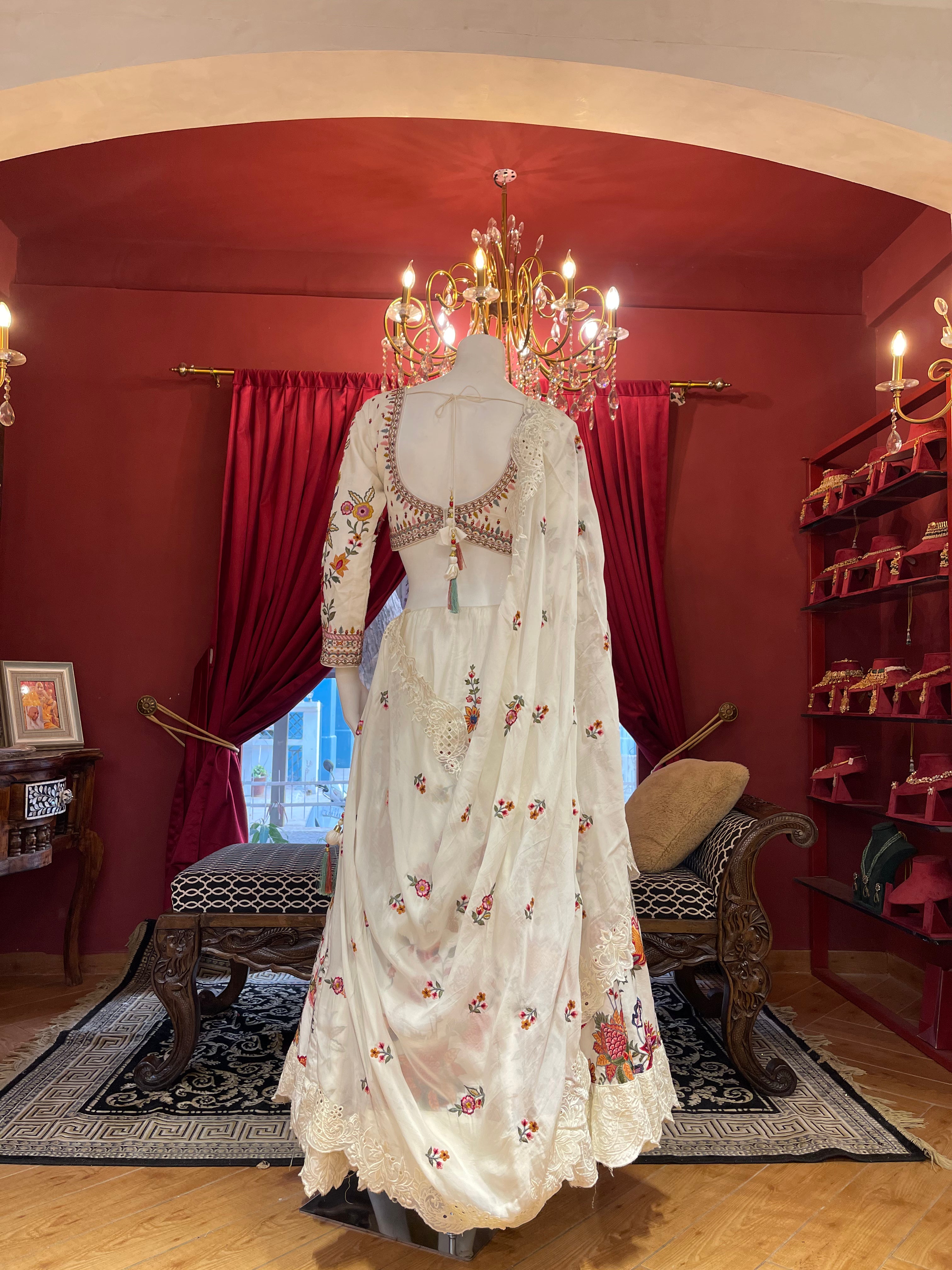 Milky Bloom Embroidered Lehenga