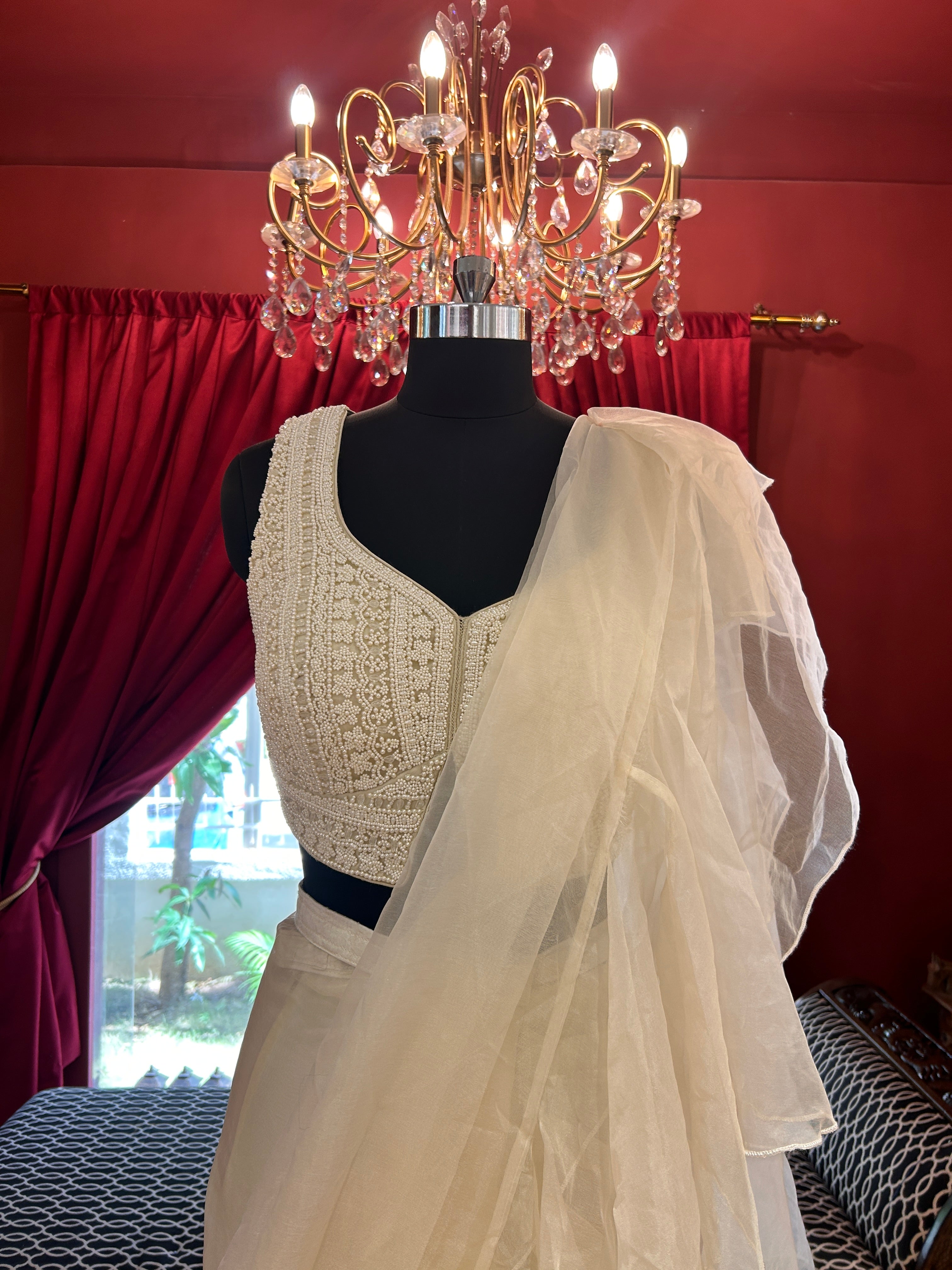 Whispering Veil Draping Saree With Pearl Blouse