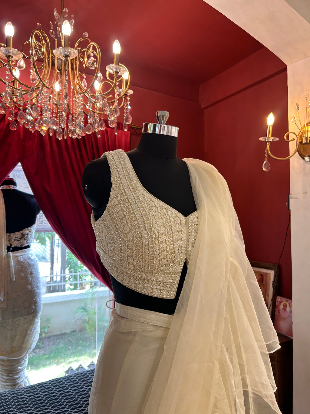 Whispering Veil Draping Saree With Pearl Blouse