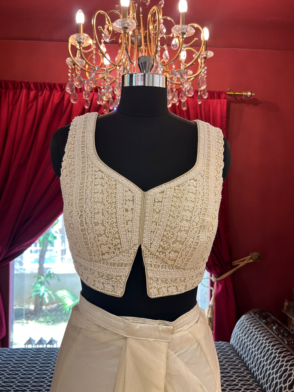 Whispering Veil Draping Saree With Pearl Blouse