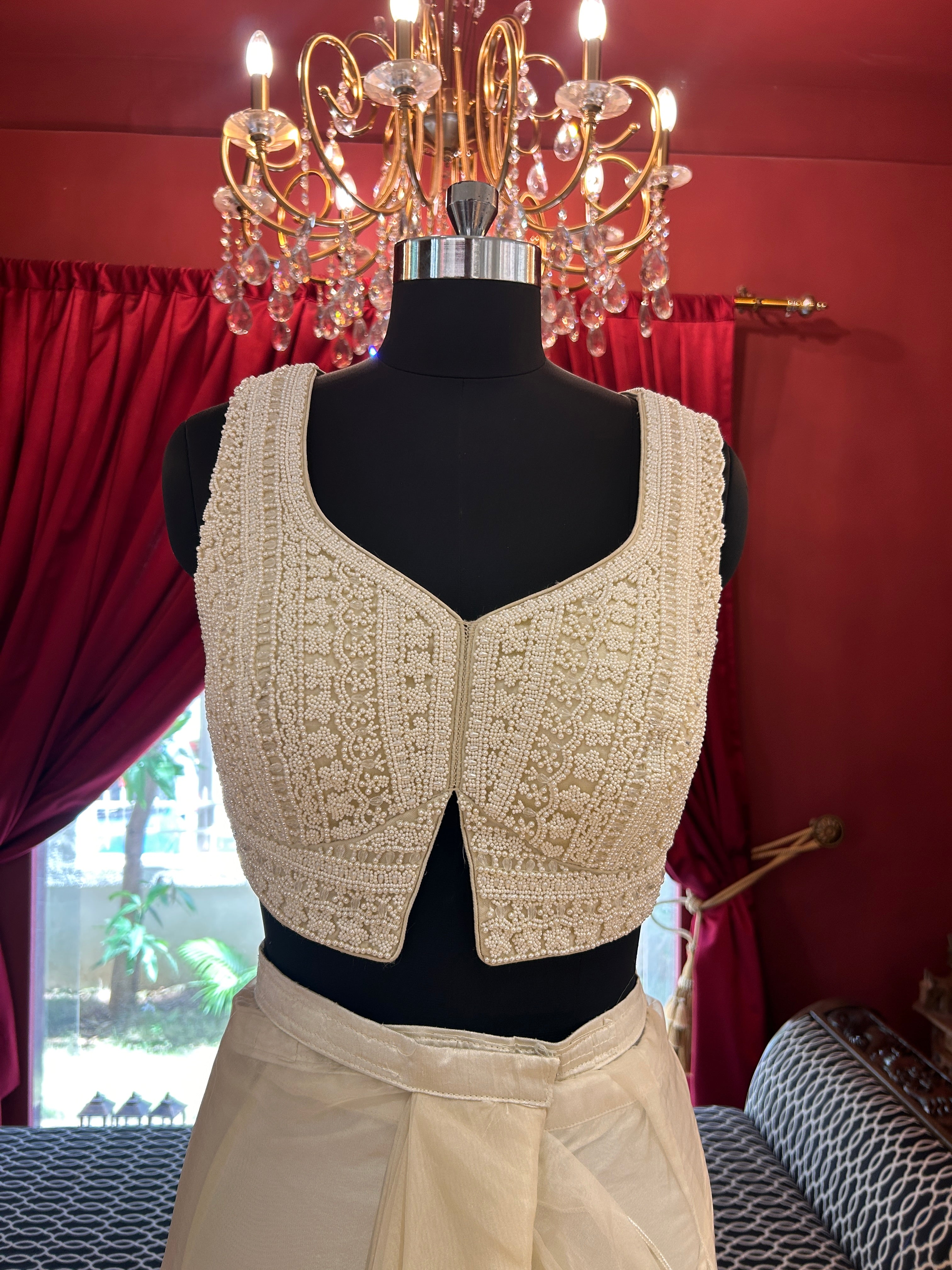 Whispering Veil Draping Saree With Pearl Blouse